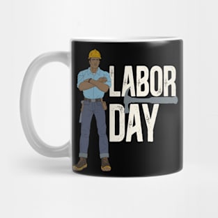 Labor Day Construction worker white txt Mug